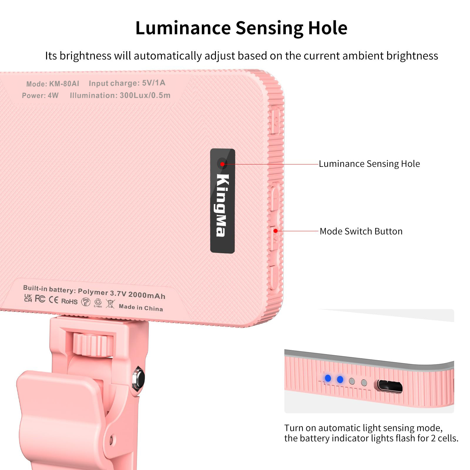 King Ma Pink Rechargeable Self - Photography Lighting Professional recensione e prezzo